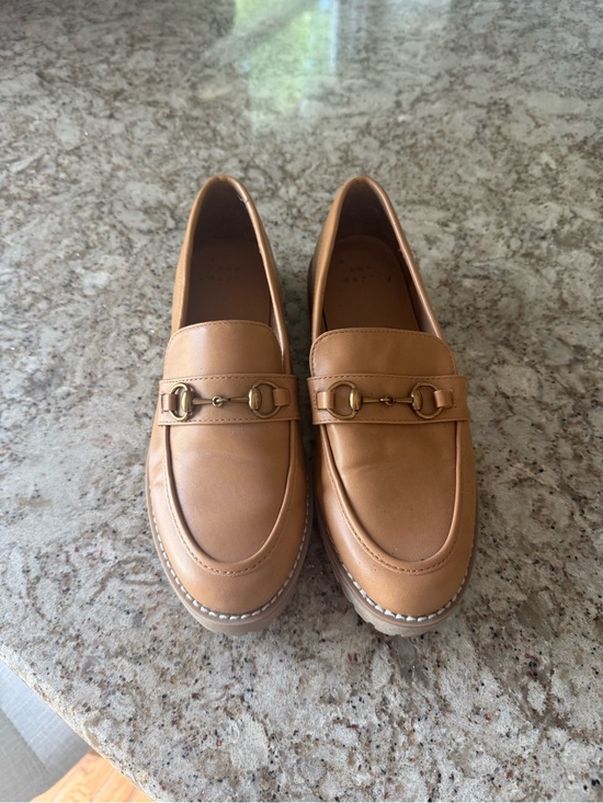 a new day Shoes - A new day target brand women’s Tan Leather Slip-On Loafers with Gold Horsebit